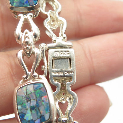 925 Sterling Silver Vintage Michelle Albala Opal Gem Tennis Link Bracelet 8.25"