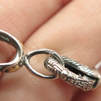 925 Sterling Silver 14K Gold Vintage Real Pearl & Black Onyx Chain Necklace 16"