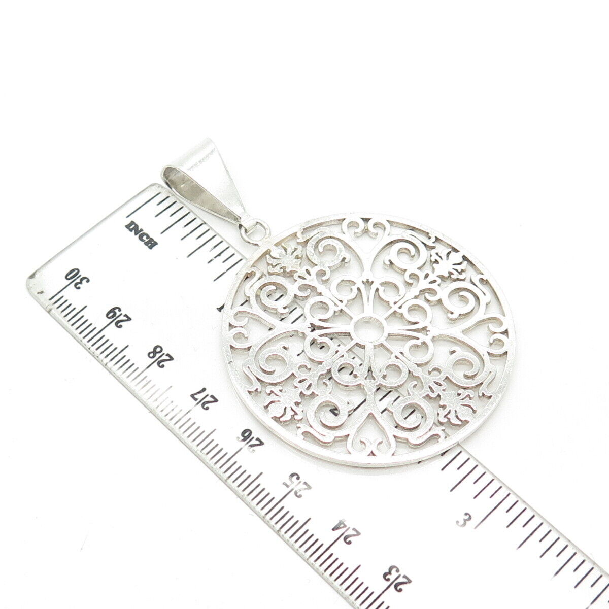 925 Sterling Silver Vintage Ornate Round Pendant