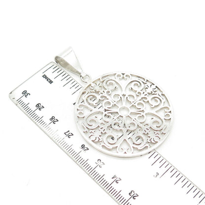 925 Sterling Silver Vintage Ornate Round Pendant