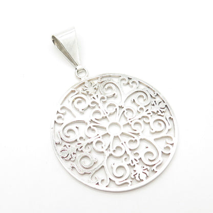 925 Sterling Silver Vintage Ornate Round Pendant