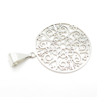 925 Sterling Silver Vintage Ornate Round Pendant