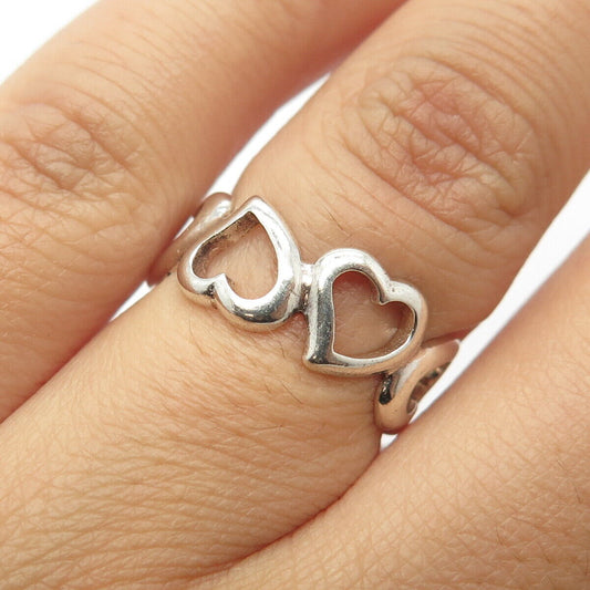 925 Sterling Silver Vintage Open Heart Half Round Ring Size 6