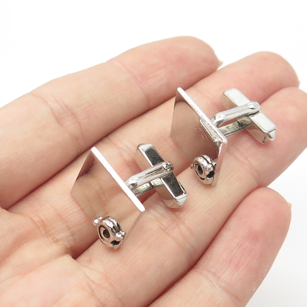 925 Sterling Silver Vintage Swank Spiral Square Cufflink