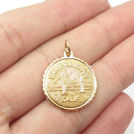 925 Sterling Silver Gold Plated Vintage San Francisco CA Round Tag Pendant