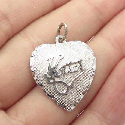 925 Sterling Silver Vintage "Mother" Love Heart Charm Pendant