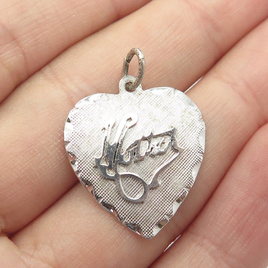 925 Sterling Silver Vintage "Mother" Love Heart Charm Pendant