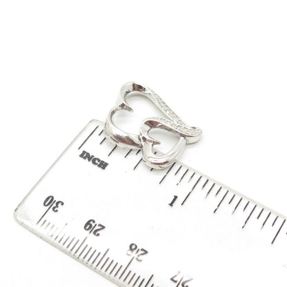 925 Sterling Silver Real White Diamond Couple of Hearts Pendant