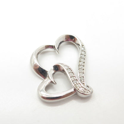 925 Sterling Silver Real White Diamond Couple of Hearts Pendant