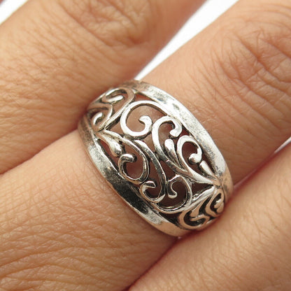 925 Sterling Silver Vintage Open Swirl Dome Ring Size 7.75