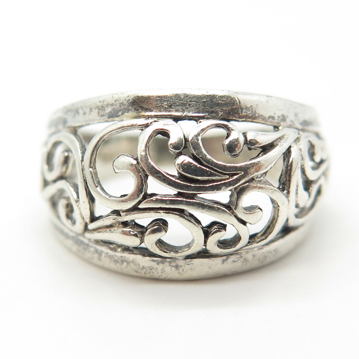 925 Sterling Silver Vintage Open Swirl Dome Ring Size 7.75