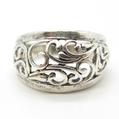 925 Sterling Silver Vintage Open Swirl Dome Ring Size 7.75