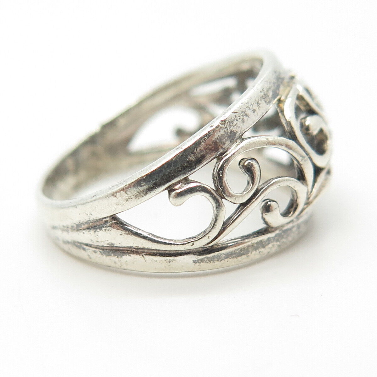 925 Sterling Silver Vintage Open Swirl Dome Ring Size 7.75