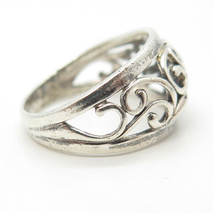 925 Sterling Silver Vintage Open Swirl Dome Ring Size 7.75