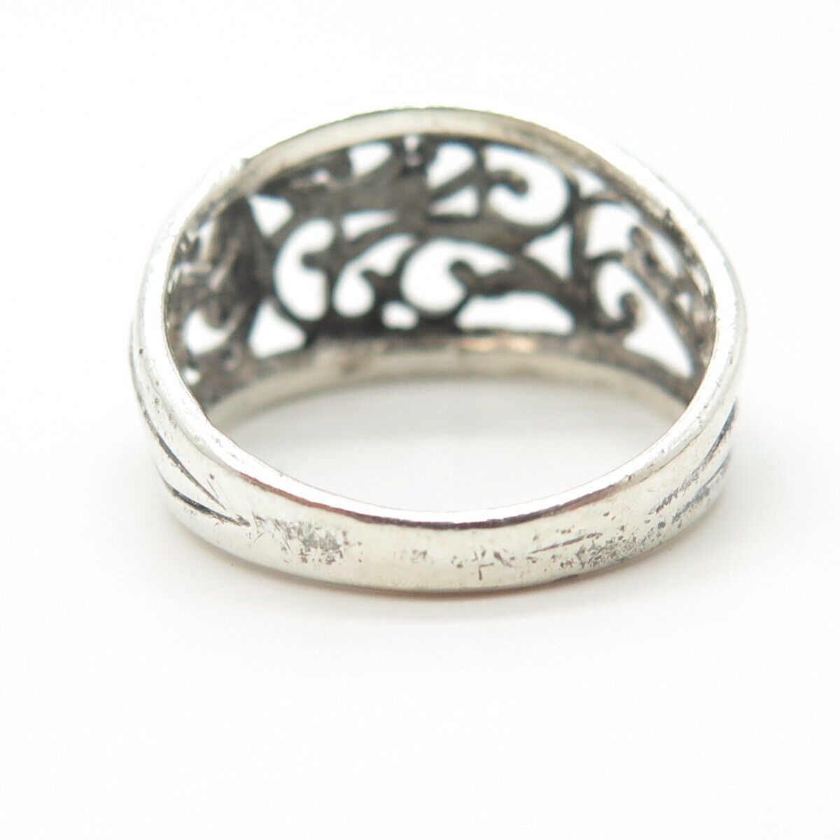 925 Sterling Silver Vintage Open Swirl Dome Ring Size 7.75