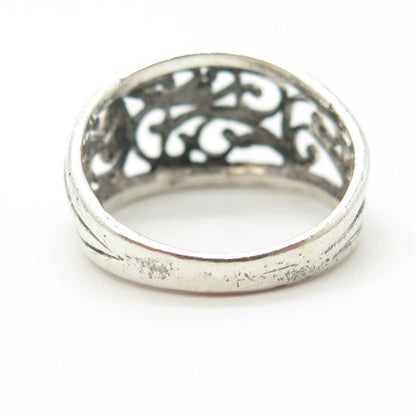 925 Sterling Silver Vintage Open Swirl Dome Ring Size 7.75