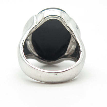 925 Sterling Silver Real Black Onyx Gemstone & C Z Ring Size 8