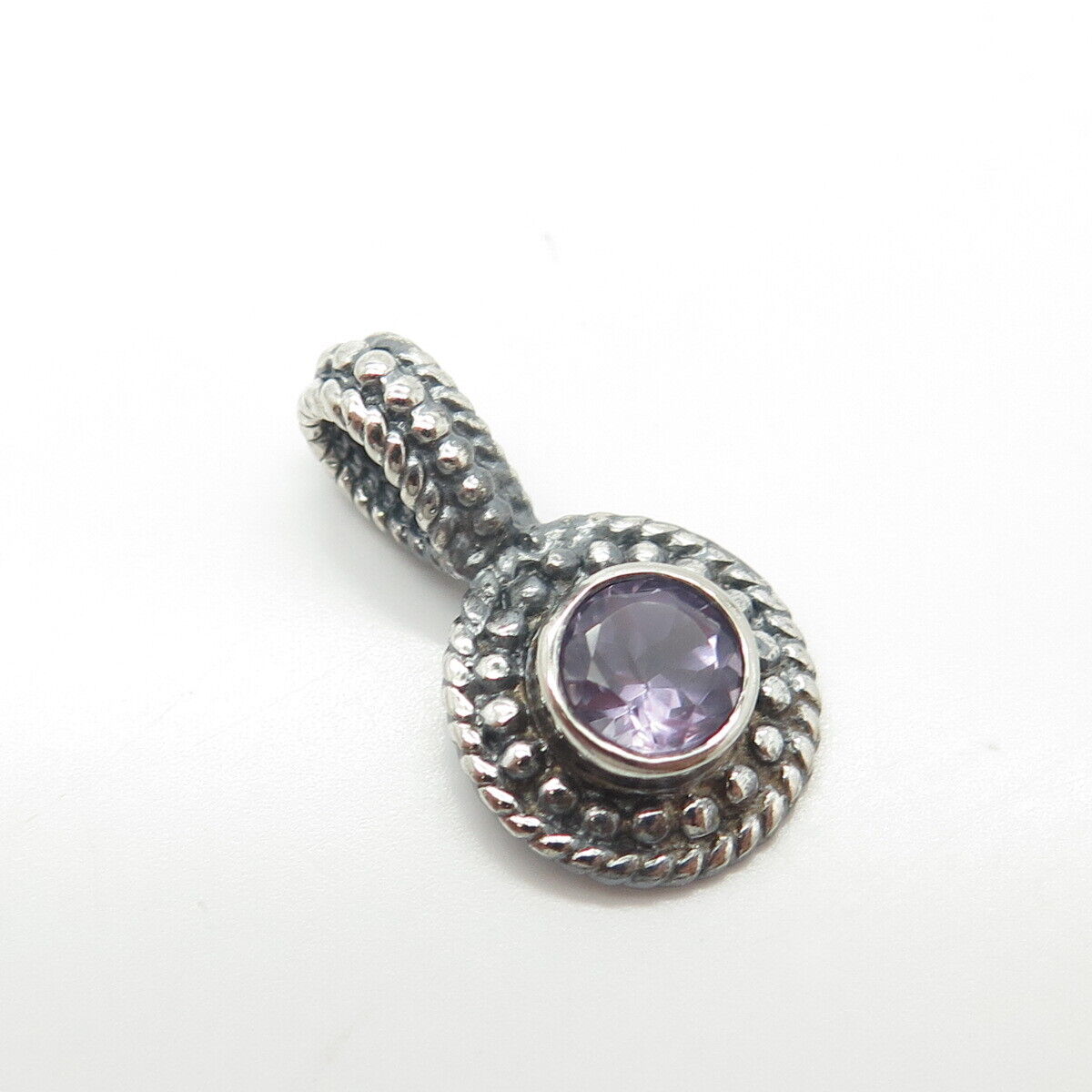 925 Sterling Silver Vintage Real Amethyst Gemstone Beaded Pendant