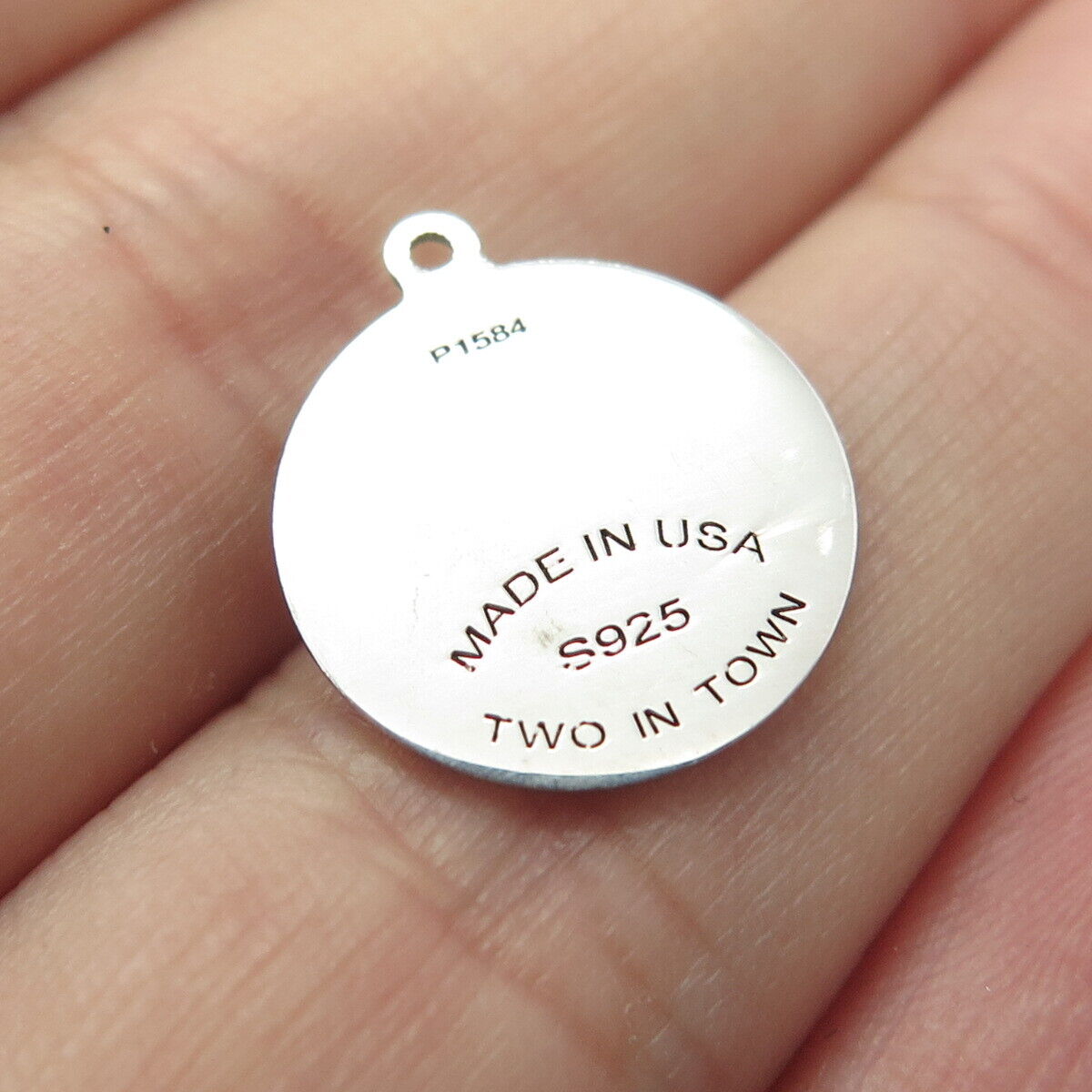 925 Sterling Silver USA Two In Town Duck Face Charm Pendant