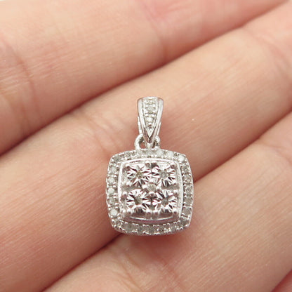 925 Sterling Silver SUN Real White Diamond Round Square Minimalist Pendant