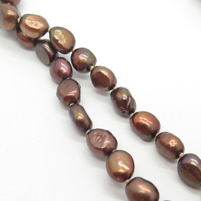 925 Sterling Silver Real Brown Pearl Bead Chain Necklace 52"