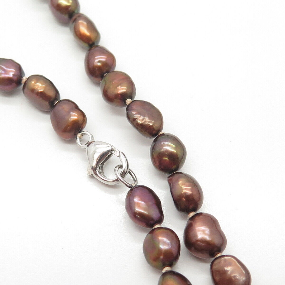 925 Sterling Silver Real Brown Pearl Bead Chain Necklace 52"