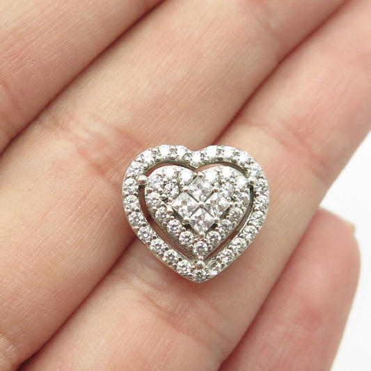 925 Sterling Silver Dee Berkley Jewelry White C Z Heart Slide Pendant