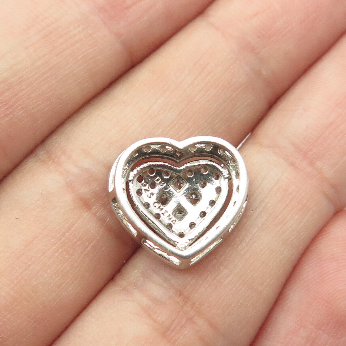 925 Sterling Silver Dee Berkley Jewelry White C Z Heart Slide Pendant