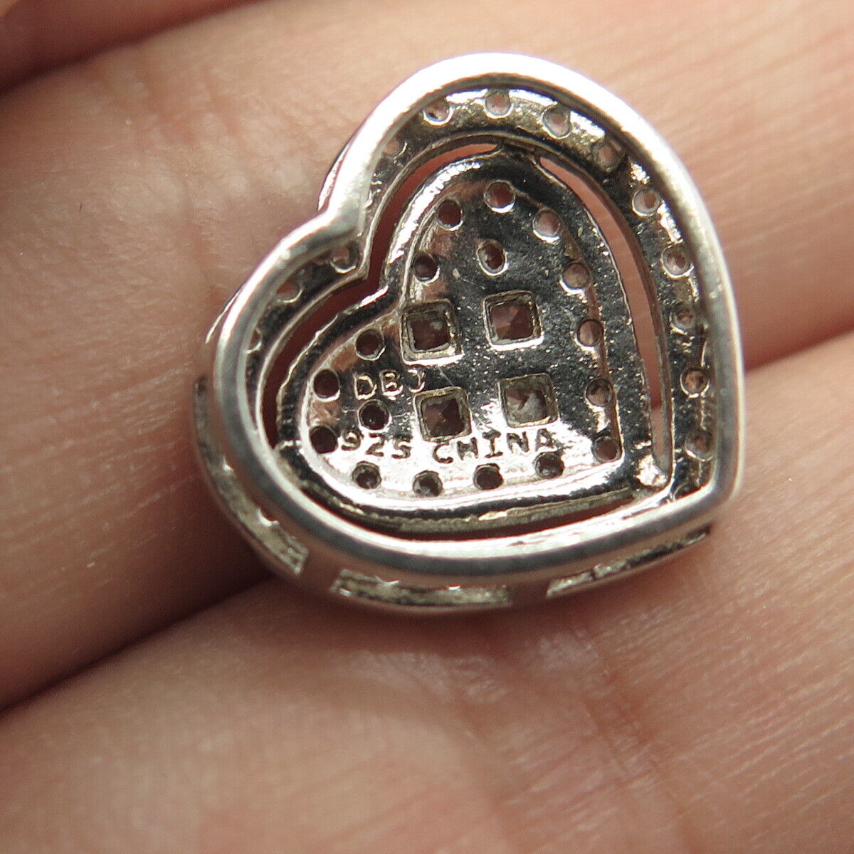 925 Sterling Silver Dee Berkley Jewelry White C Z Heart Slide Pendant