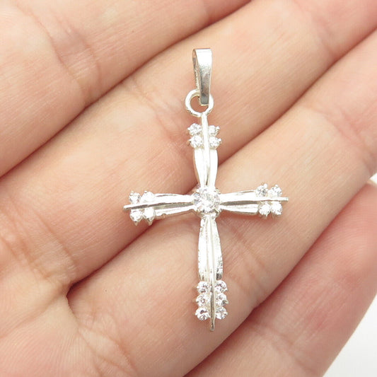 925 Sterling Silver White C Z Cross Pendant