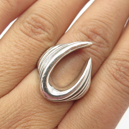 925 Sterling Silver Vintage Modernist Ribbed Ring Size 6.5