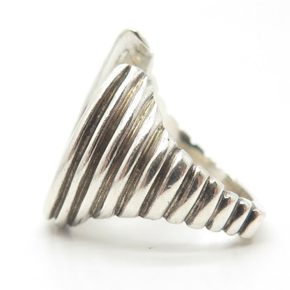 925 Sterling Silver Vintage Modernist Ribbed Ring Size 6.5