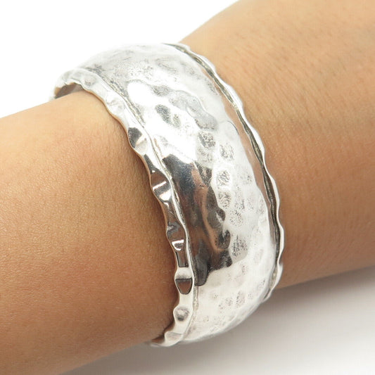925 Sterling Silver Vintage Mexico Hammered Finish Adjustable Cuff Bracelet 6.5"