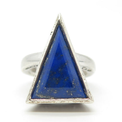 925 Sterling Silver Chuck Clemency Real Lapis Lazuli Gem Triangle Ring Size 6.5