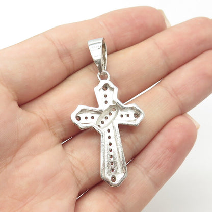 925 Sterling Silver White C Z Cross Pendant