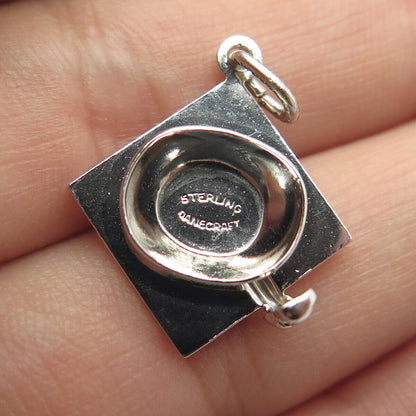 925 Sterling Silver Antique Art Deco Danecraft Graduation Hat Charm Pendant