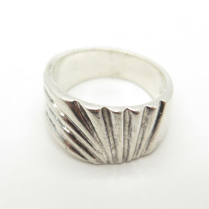 925 Sterling Silver Vintage Modernist Ribbed Ring Size 8.25