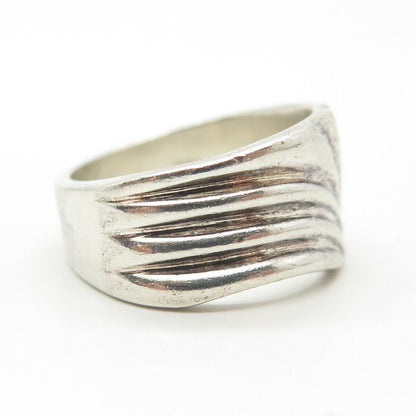 925 Sterling Silver Vintage Modernist Ribbed Ring Size 8.25
