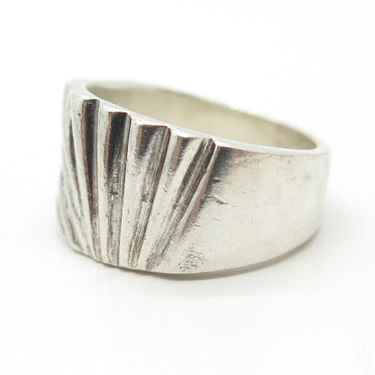 925 Sterling Silver Vintage Modernist Ribbed Ring Size 8.25