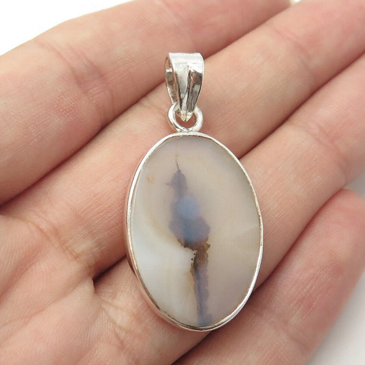 925 Sterling Silver Vintage Real Colorful Agate Gemstone Pendant