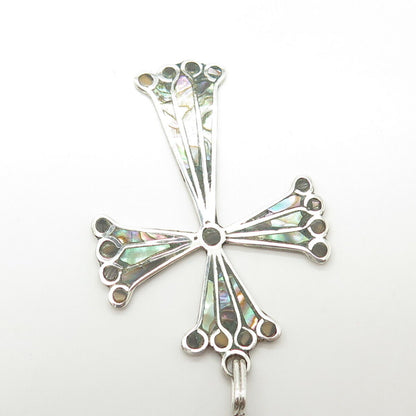 925 Sterling Silver Vintage Real Abalone Shell Cross Pendant