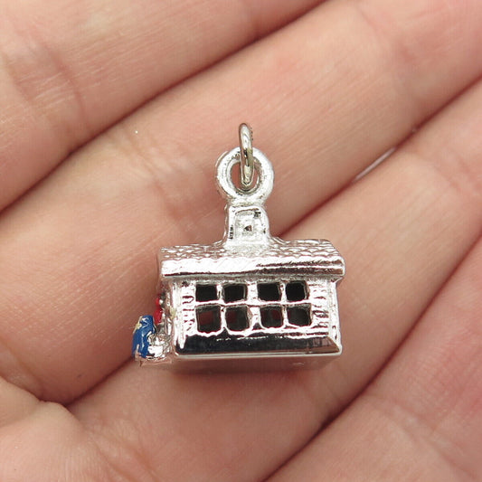 925 Sterling Silver Antique Art Deco Enamel Old House Charm Pendant