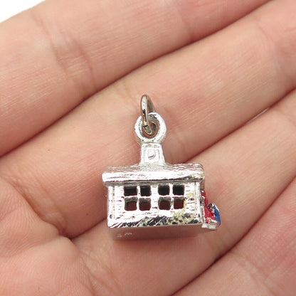 925 Sterling Silver Antique Art Deco Enamel Old House Charm Pendant