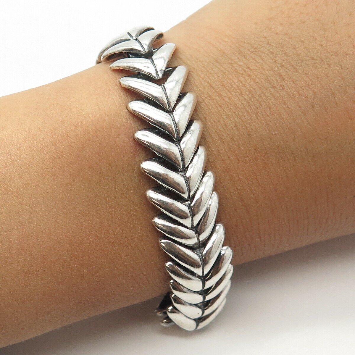 925 Sterling Silver Vintage Herringbone Link Bracelet 7.25"