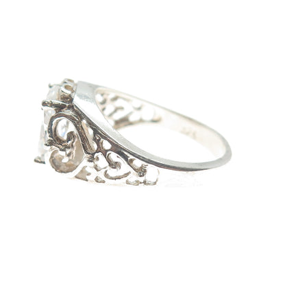 925 Sterling Silver Oval-Cut Shaped C Z Ornate Heart Ring Size 6.5