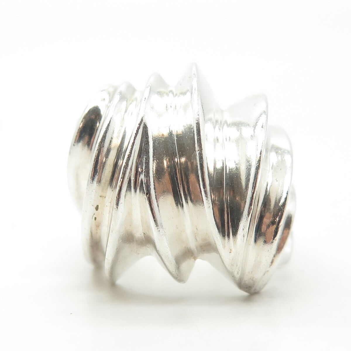 925 Sterling Silver Vintage Modernist Ribbed Ring Size 7.5