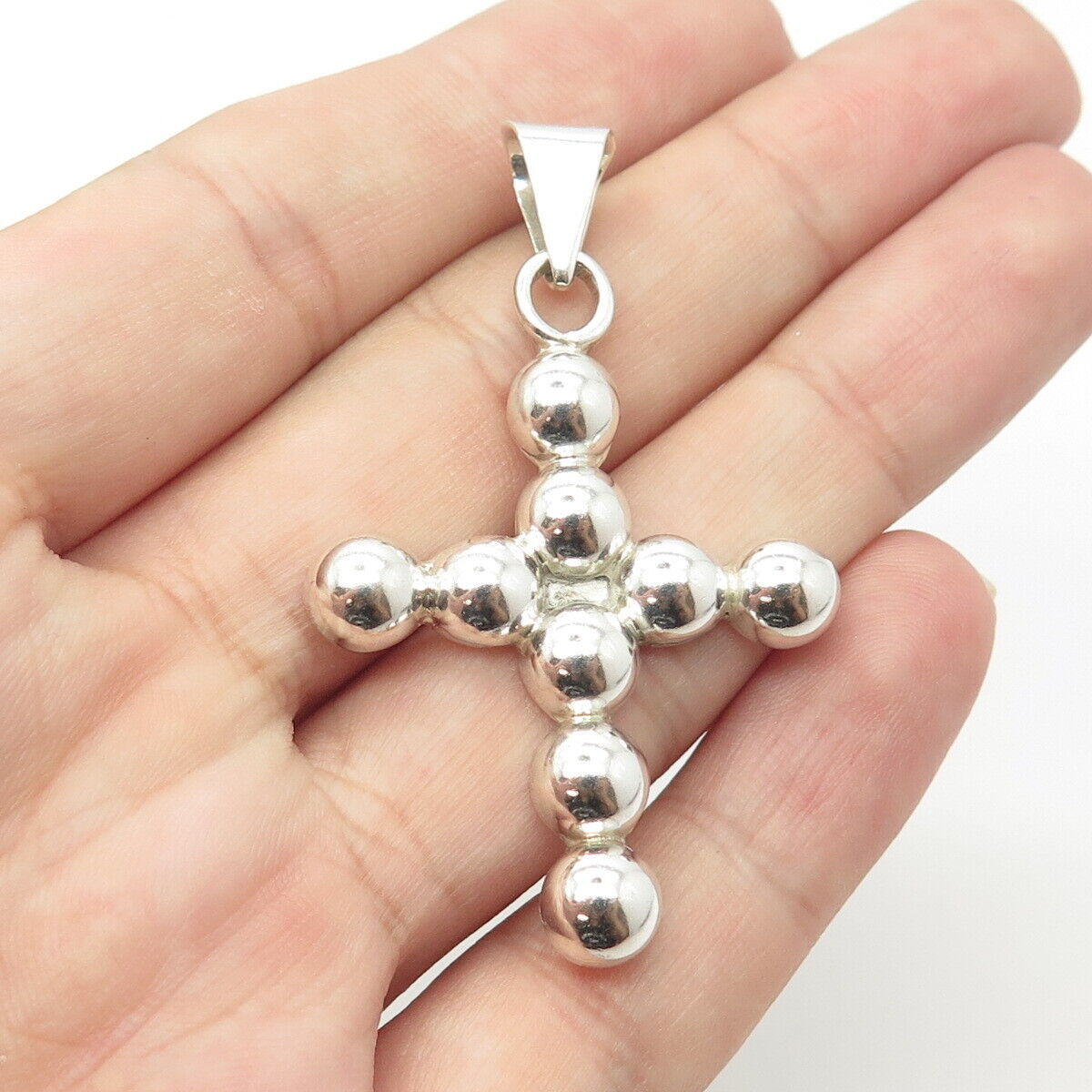 925 Sterling Silver Vintage Mexico Half Ball Beaded Cross Pendant