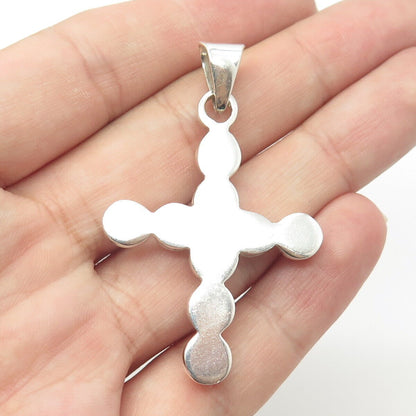 925 Sterling Silver Vintage Mexico Half Ball Beaded Cross Pendant