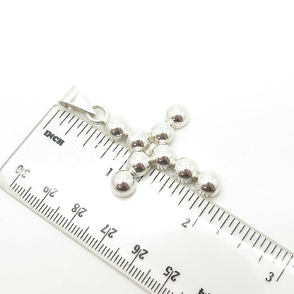 925 Sterling Silver Vintage Mexico Half Ball Beaded Cross Pendant