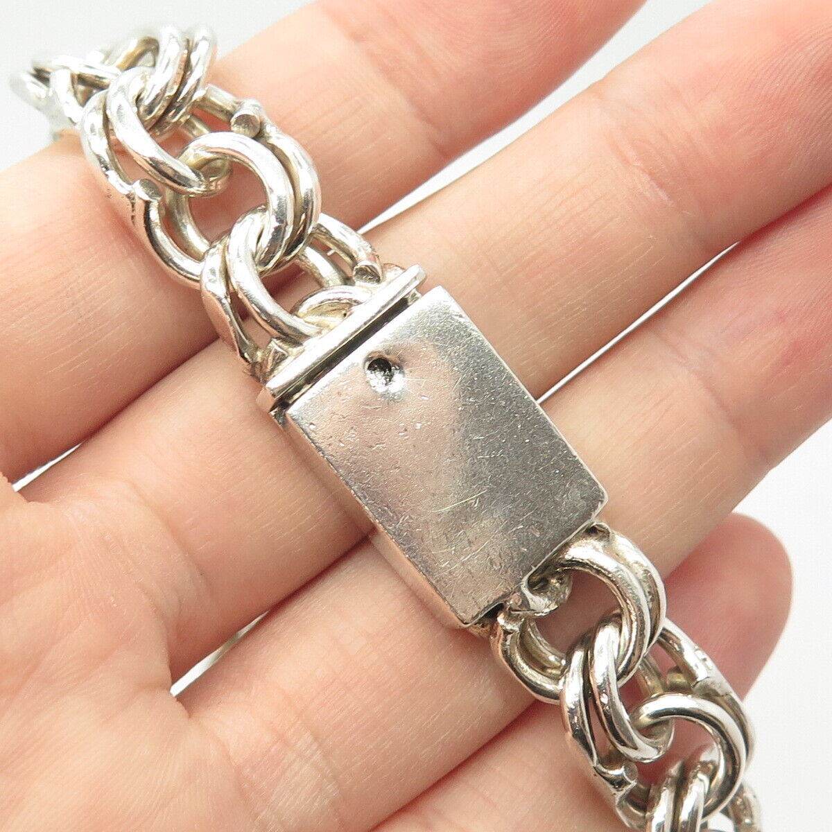 925 Sterling Silver Vintage 156.5g Solid Curb Chain Protection Lock Necklace 24"